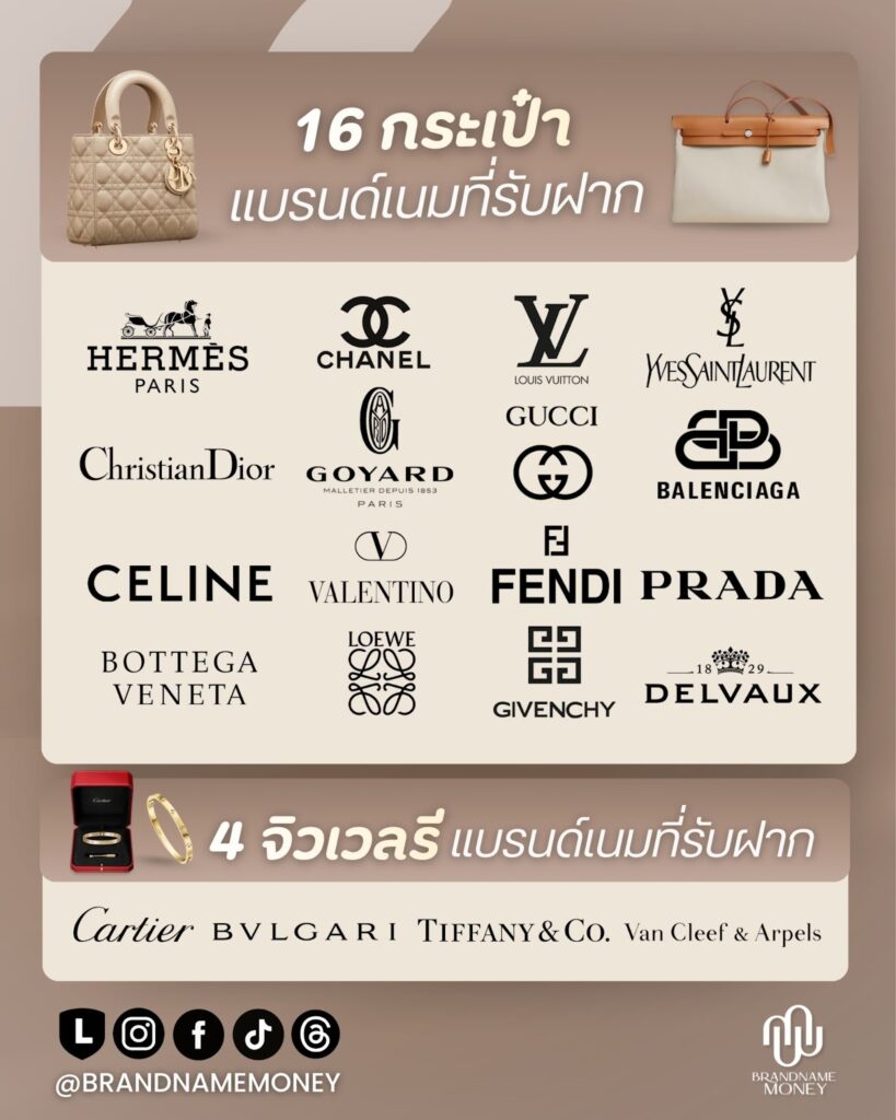 16 กระเป๋าแบรนด์เนมและ 4 จิวเวลรี ที่รับฝากกับ Brandname Money
