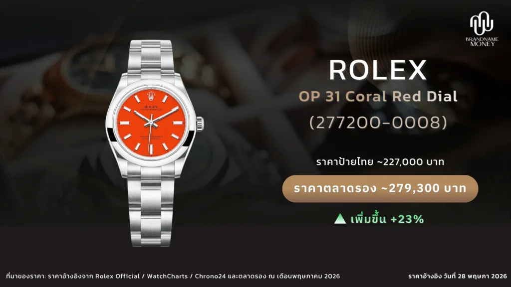 นาฬิกา Rolex ผู้หญิง Oyster Perpetual 31 Coral Red / Orange Dial Ref. 277200-0008