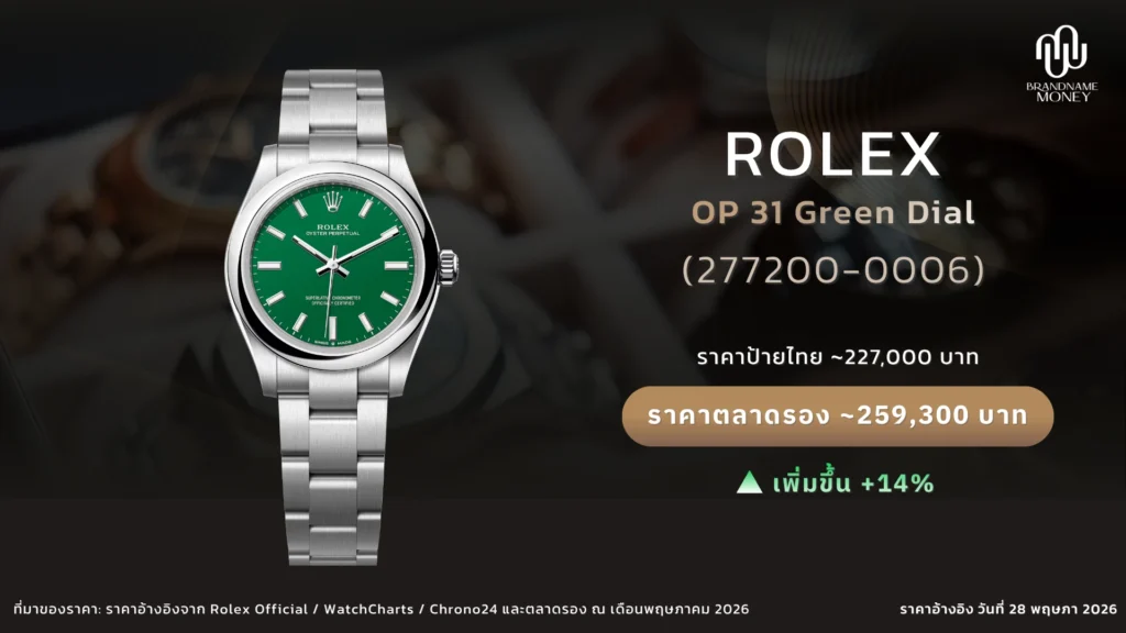 นาฬิกา Rolex ผู้หญิง Oyster Perpetual 31 Green Dial Ref. 277200-0006