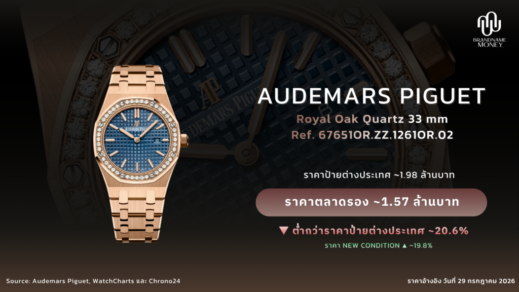 นาฬิกา Audemars Piguet ผู้หญิง Royal Oak Quartz 33 mm Pink Gold Blue Dial Ref. 67651OR.ZZ.1261OR.02
