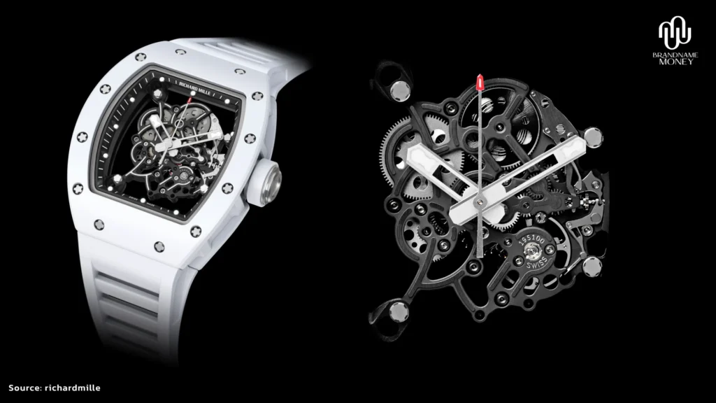 Richard Mille ทำไมแพง RM 055 Bubba Watson ใช้ Calibre RMUL2 ซึ่งมีฐานเครื่องและสะพานจักร Grade 5 Titanium
