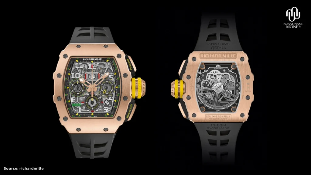 Richard Mille ทำไมแพง RM 11-03 ใช้ Calibre RMAC3 ซึ่งเป็นกลไกอัตโนมัติแบบ Skeleton พร้อม Flyback Chronograph