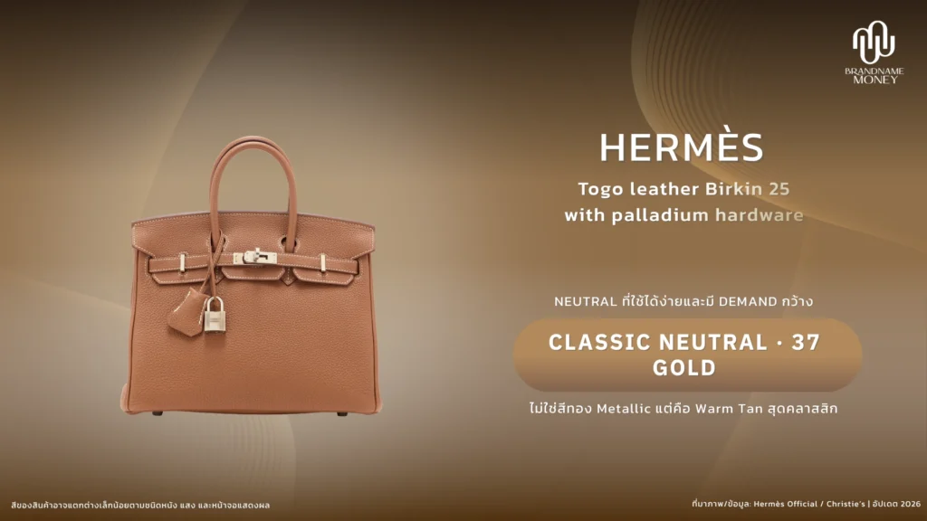 Gold สีกระเป๋า Hermes สีกลางที่ตลาด Collector ยังให้ความสนใจสูง