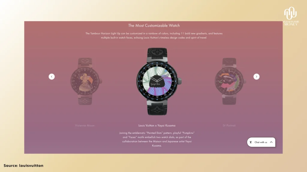 Louis Vuitton x Yayoi Kusama ปี 2023 Tambour Horizon Light Up ซึ่งสะท้อนว่า Collaboration รอบนี้ไม่ได้จำกัดอยู่เฉพาะหมวดกระเป๋า